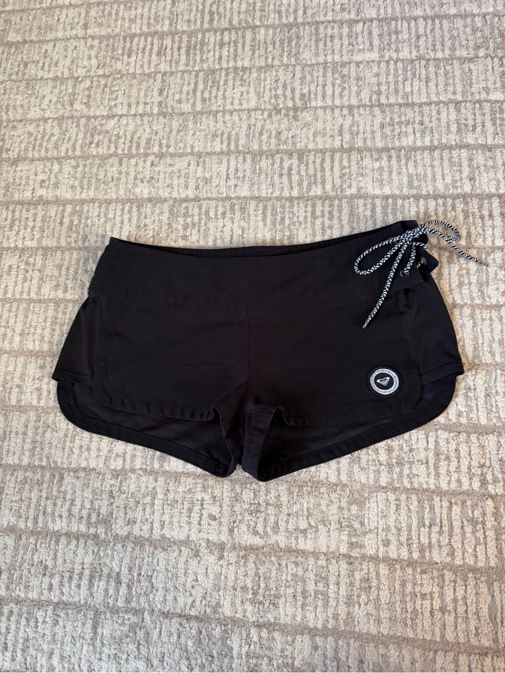 Vintage Roxy Black Micro Low Rise Swim Shorts with side waistband Drawstring